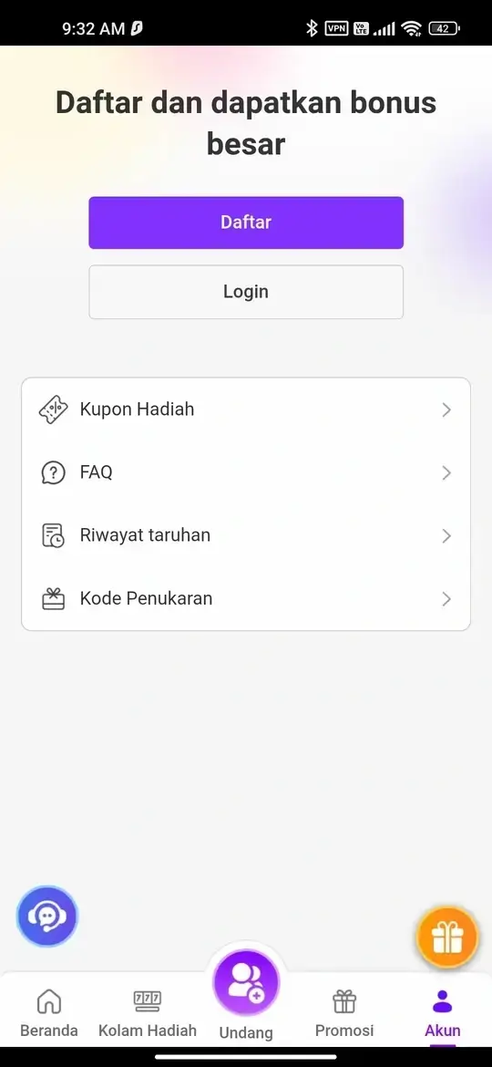 OKIDR halaman akun dan pendaftaran